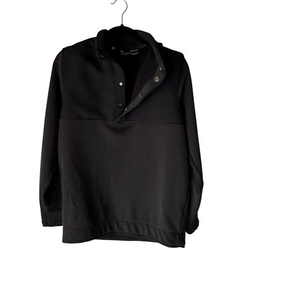 Under Armour ColdGear Black Snap‎ Pullover Size M Waffle Lined Quarter Button - Picture 1 of 10